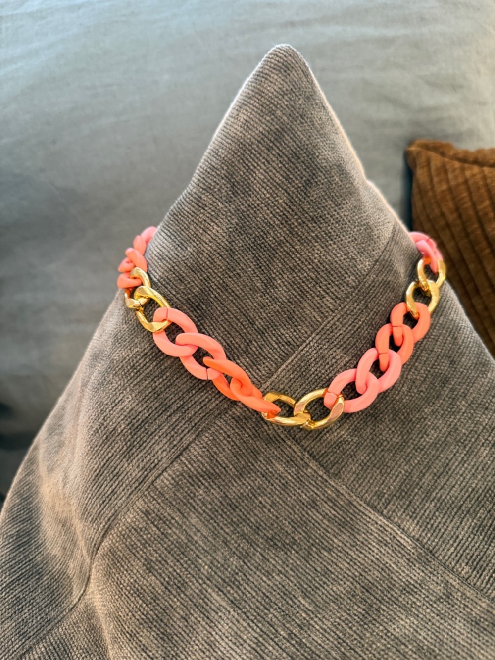 Gold and Coral Chain Link Necklace - Pink/Coral Accents